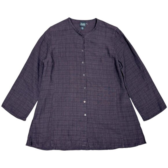 Eileen Fisher Tops - EILEEN FISHER Women's EUC 3/4 Sleeve Linen Button Up Top‎ "Plum" | Size S
